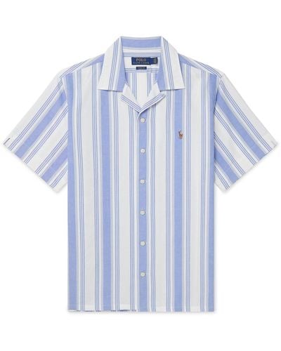 Polo Ralph Lauren Convertible-collar Logo-embroidered Striped Cotton Oxford Shirt - Blue