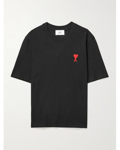 Ami Paris Logo-embroidered Cotton-jersey T-shirt - Black