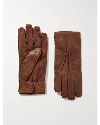 Loro Piana Archie Leather And Suede Gloves - Brown