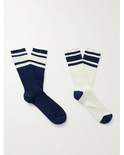 MR P. Two-pack Striped Ribbed Cotton-blend Socks - Blue