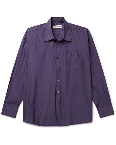 Our Legacy Borrowed Crinkled Cotton-blend Shell Shirt - Purple