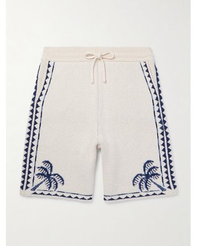 Alanui Straight-leg Jacquard-knit Cotton And Linen-blend Drawstring Bermuda Shorts - Blue