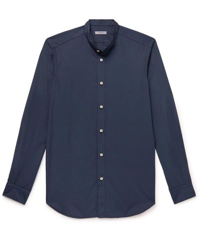 Boglioli Slim-fit Grandad-collar Cotton-poplin Shirt - Blue