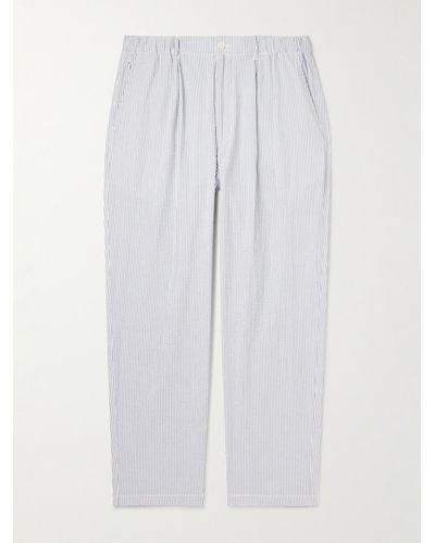 Nanamica Club Straight-leg Pleated Striped Cotton-seersucker Suit Trousers - White