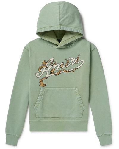 Amiri Filigree Logo-embroidered Cotton-jersey Hoodie - Green