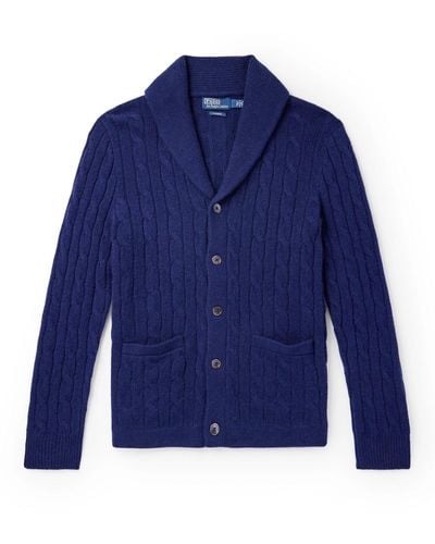 Polo Ralph Lauren Shawl-collar Cable-knit Cashmere Cardigan - Blue