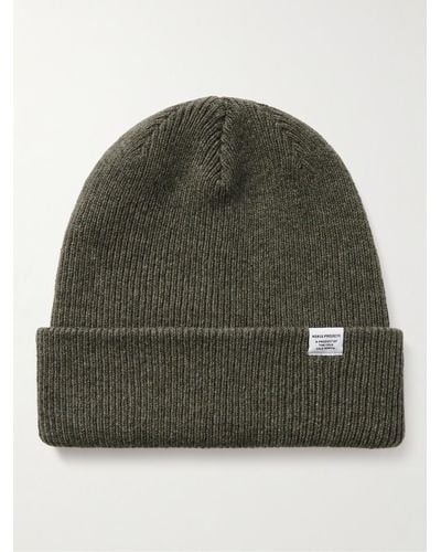 Norse Projects Logo-appliquéd Ribbed Merino Wool Beanie - Green