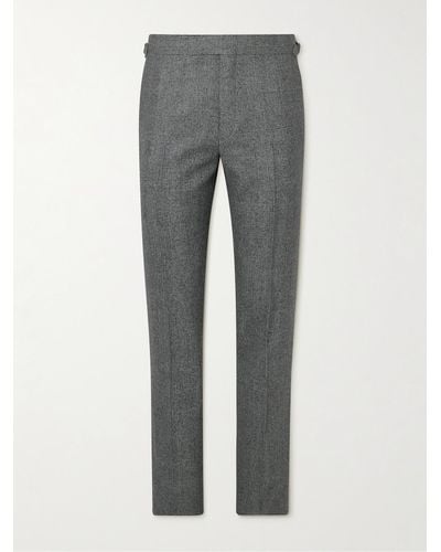 Kingsman Slim-fit Straight-leg Prince Of Wales Wool Trousers - Grey