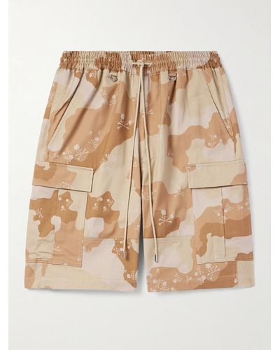 MASTERMIND WORLD Straight-leg Logo And Camouflage-print Cotton-twill Drawstring Cargo Shorts - Natural