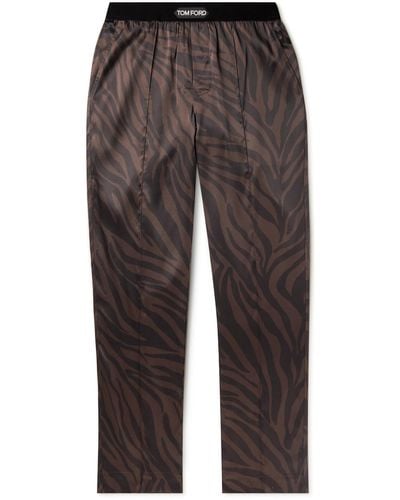 Tom Ford Straight-leg Velvet-trimmed Printed Silk-blend Pajama Pants - Gray