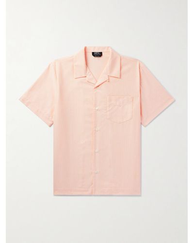 A.P.C. Lloyd Convertible-collar Striped Organic Cotton Shirt - Pink