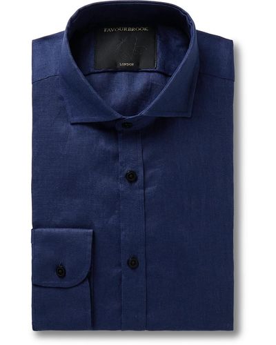 Favourbrook Bridford Cutaway-collar Linen Shirt - Blue