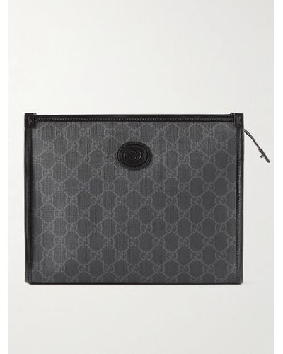 Gucci Leather-Trimmed Monogrammed Coated-Canvas Pouch - Schwarz