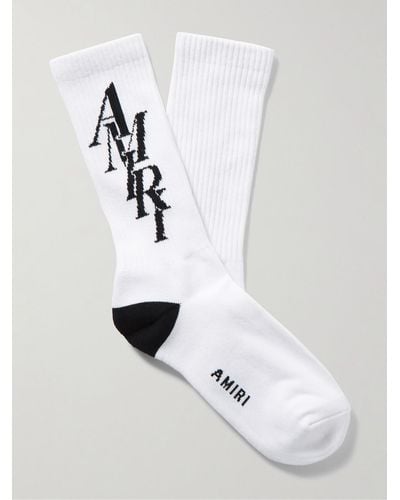 Amiri Stack Logo-jacquard Ribbed Cotton-blend Socks - White