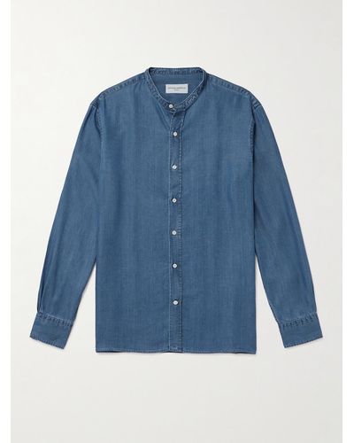 Officine Generale Gaston Grandad-collar Tm Lyocell Shirt - Blue