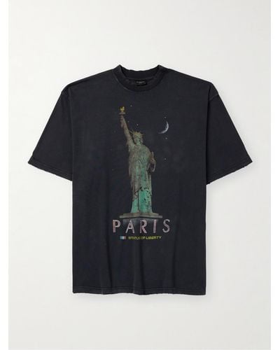 Balenciaga Oversized Distressed Printed Cotton-jersey T-shirt - Black