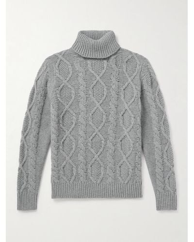 Anderson & Sheppard Aran Cable-knit Wool And Cashmere-blend Rollneck Jumper - Grey