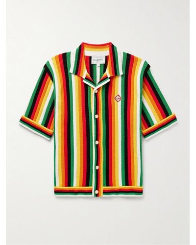 Casablancabrand Camp-collar Logo-appliquéd Striped Cotton-blend Terry Shirt - Multicolour