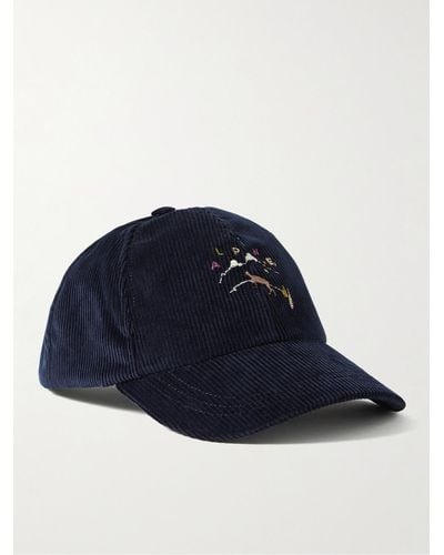 De Bonne Facture Embroidered Cotton-corduroy Baseball Cap - Blue