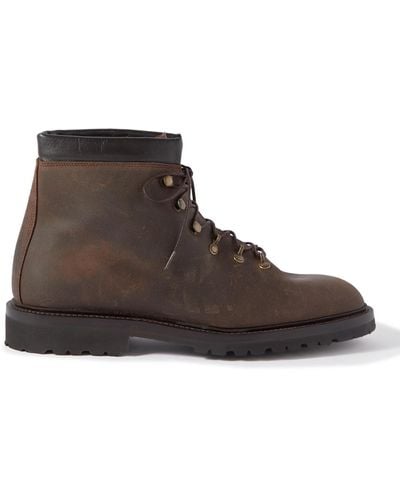 George Cleverley Ernest Shearling-lined Waxed Roughout Suede Hiking Boots - Brown