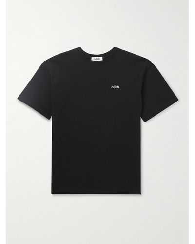 Adish Halak Logo-print Embroidered Cotton-jersey T-shirt - Black