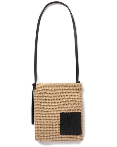 Jil Sander Leather-trimmed Raffia Messenger Bag - Natural