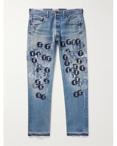 GALLERY DEPT. Super G Straight-leg Logo-appliquéd Distressed Jeans - Blue