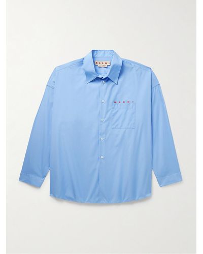 Marni Camicia in popeline di cotone con logo - Blu