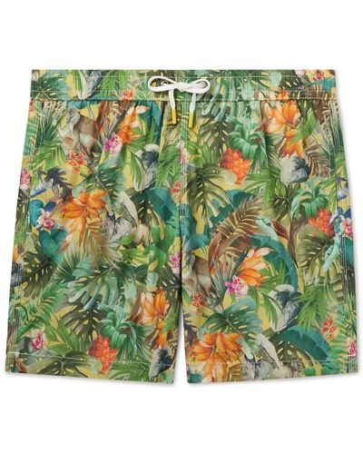 Hartford Talley Slim-fit Mid-length Embroidered Swim Shorts - Green