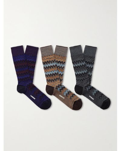 Missoni Set aus drei Paar Socken aus Jacquard-Strick aus einer Baumwollmischung - Blau