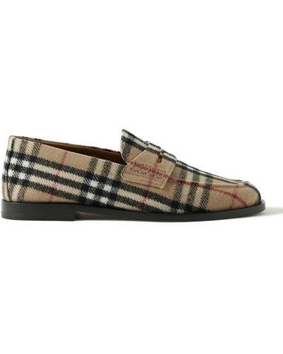 Burberry Checked Felt Penny Loafers - Brown