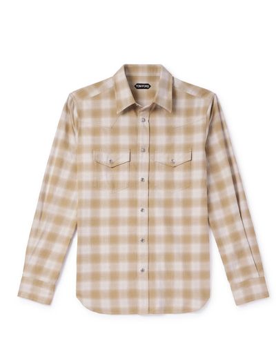 Tom Ford Checked Cotton-flannel Western Shirt - Natural