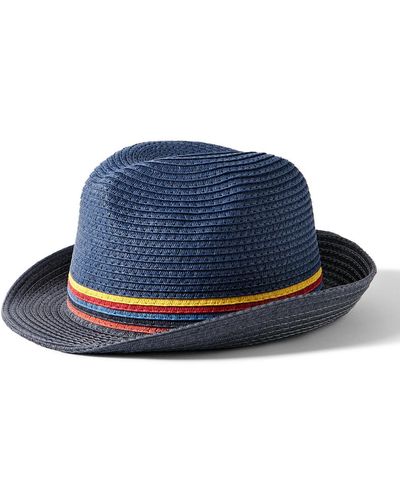 Paul Smith Striped Braided Straw Trilby Hat - Blue