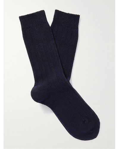 NN07 One 9055 Socken aus einer Wollmischung in Rippstrick mit Logostickerei - Blau