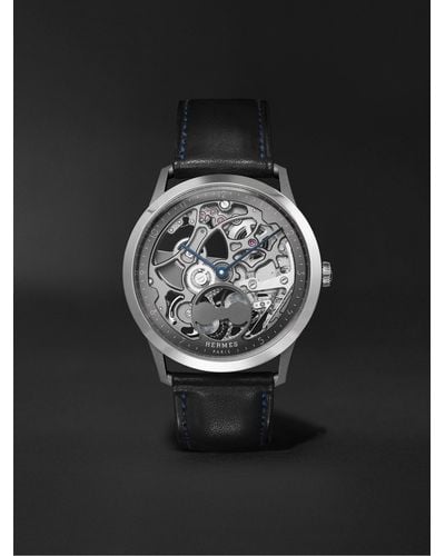 Hermès Slim D'hermès Squelette Lune 39.5mm Automatic Titanium And Leather Watch - Black