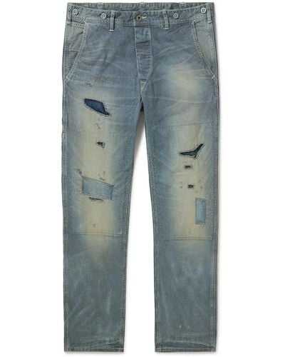 RRL Hopkins Straight-leg Distressed Embroidered Jeans - Blue