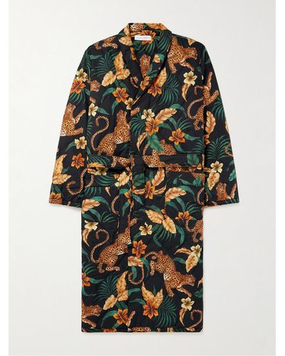 Desmond & Dempsey Quilted Printed Cotton Robe - Multicolour