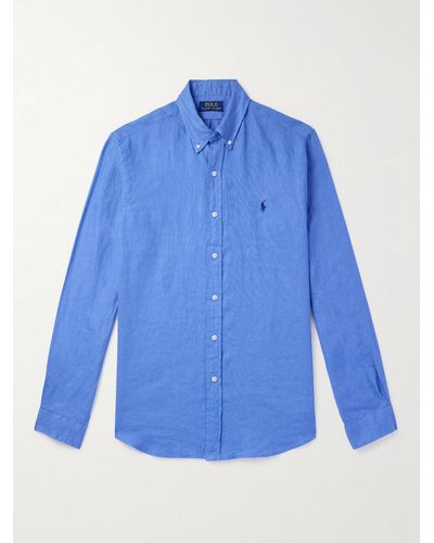 Polo Ralph Lauren Camicia in lino con collo button-down e logo ricamato - Blu