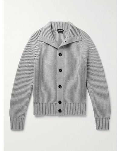 Tom Ford Ribbed Wool And Cashmere-blend Cardigan - Grey