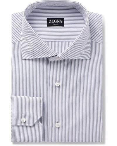 Zegna Cutaway-collar Striped Trofeotm Shirt - Blue
