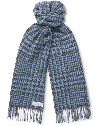 MR P. Fringed Houndstooth Merino Wool And Cashmere-blend Scarf - Blue