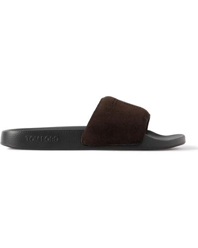 Tom Ford Ricky Logo-perforated Suede Slides - Brown