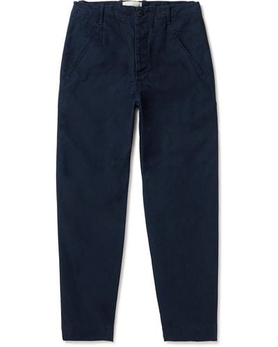 Folk Assembly Straight-leg Pleated Cotton-twill Pants - Blue