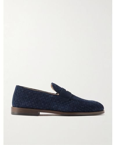 Brunello Cucinelli Woven Suede Penny Loafers - Blue