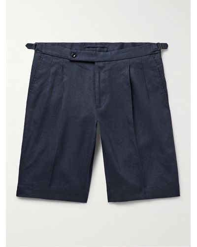 Incotex Straight-leg Pleated Linen Bermuda Shorts - Blue