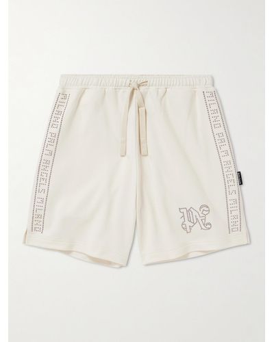 Palm Angels Wide-leg Studded Cotton-jersey Drawstring Shorts - Natural