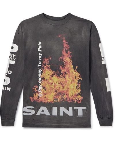 SAINT Mxxxxxx Pay Money To My Pain Printed Distressed Cotton-jersey T-shirt - Black