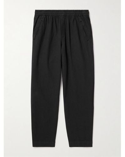 Folk Straight-leg Linen And Cotton-blend Pants - Black