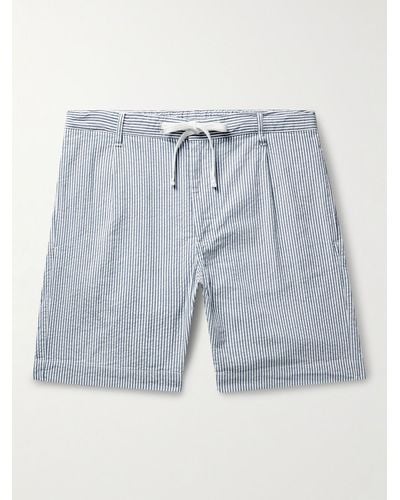 Hartford Tank Slim-fit Straight-leg Printed Cotton Oxford Drawstring Shorts - Blue