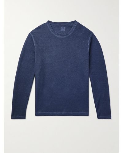 120% Lino Mélange Stretch Linen And Cotton-blend Sweatshirt - Blue